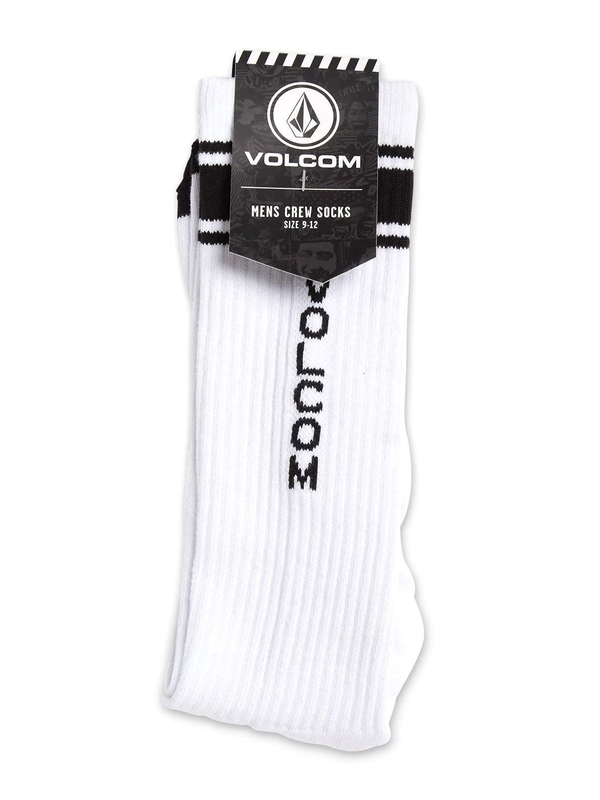 Volcom Mens High Stripe White Tall Crew Sock