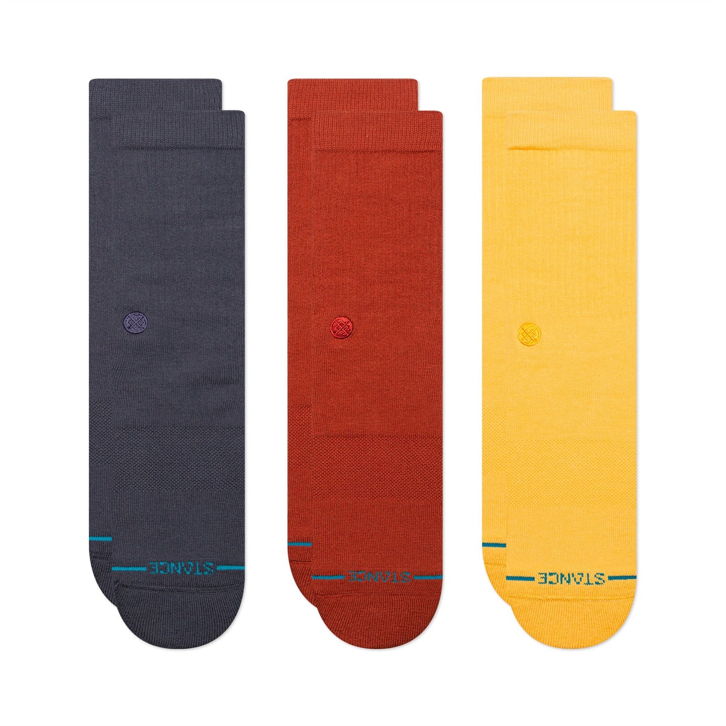 Stance Mens Crew Socks 3 Pack ~ Icon navy gold brown