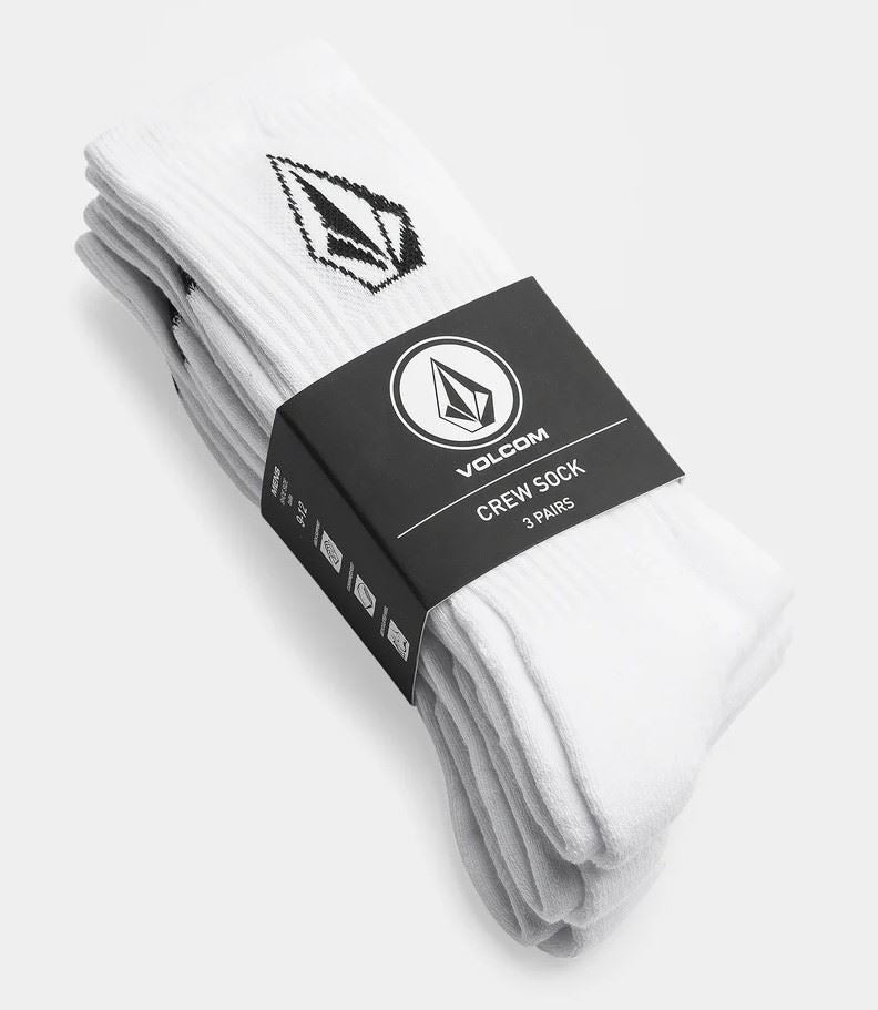 Volcom Socks 3 Pack Full Stone Crew Mens One Size White