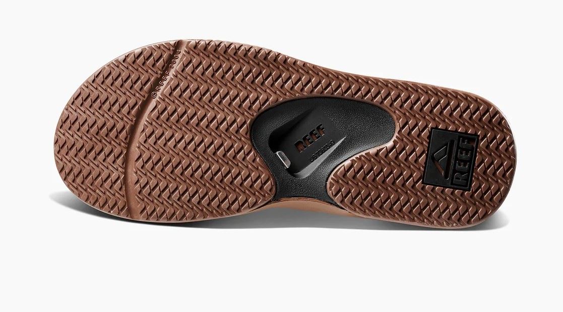 Reef Fanning Mens Water Friendly Black/Tan Sandals With Bottle Opener.
