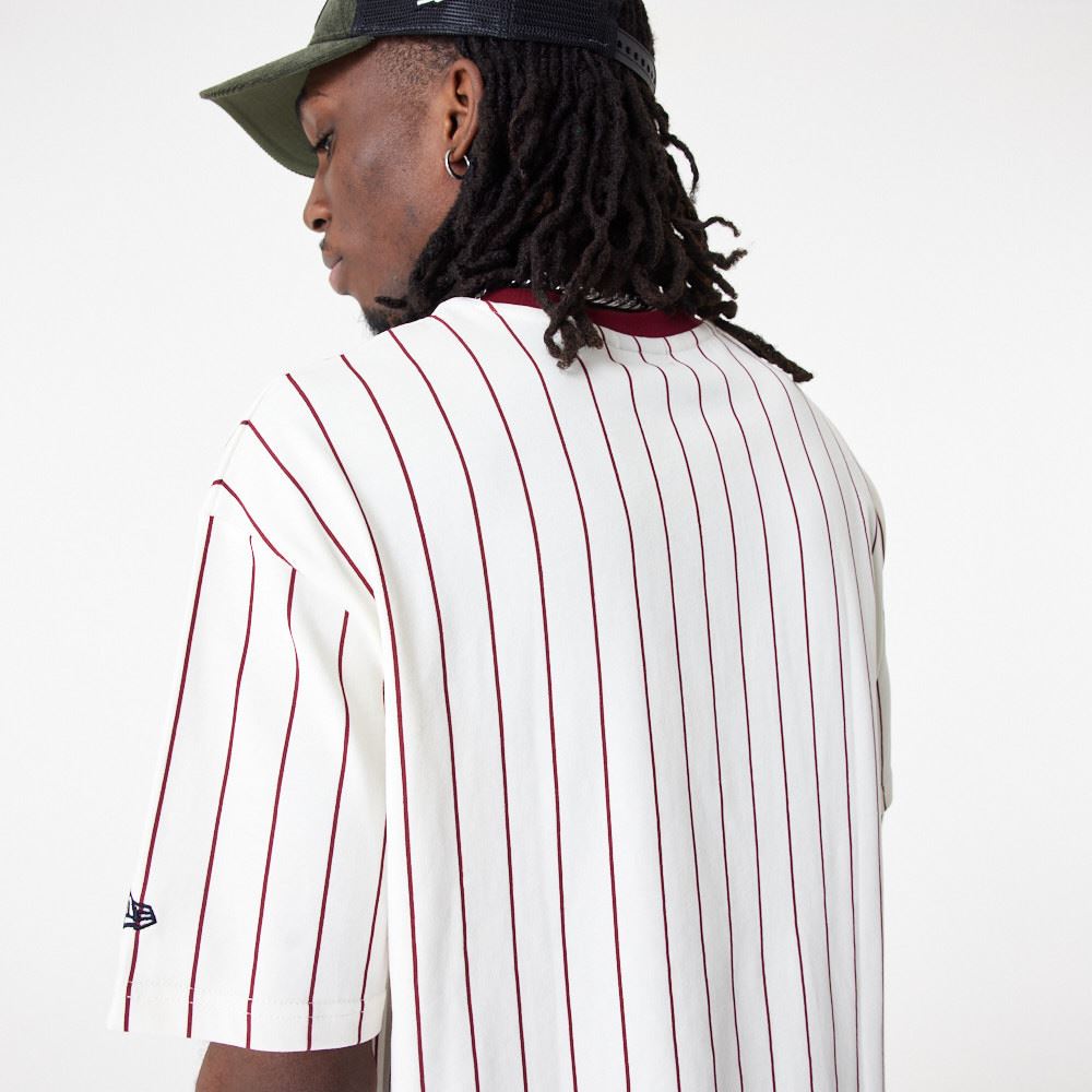 New Era Mens NE Pinstripe SS Crew Neck OS T-Shirt ~ New Era bone