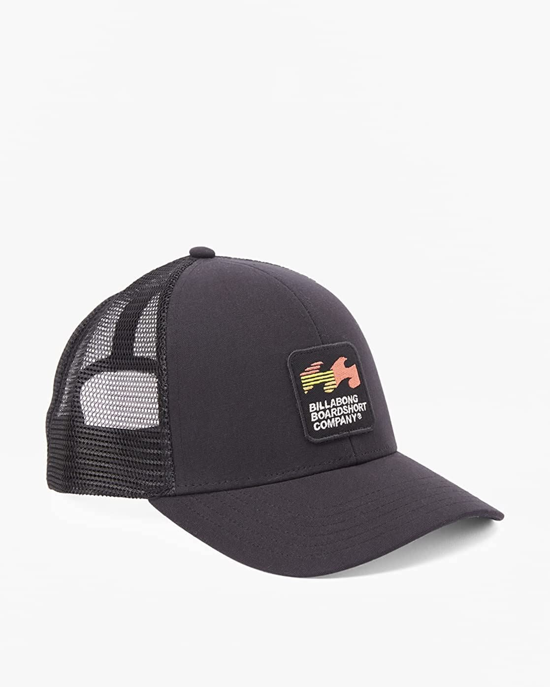 Billabong 6 Panel Mens Snapback Curved Peak Trucker Cap ~ Walled black