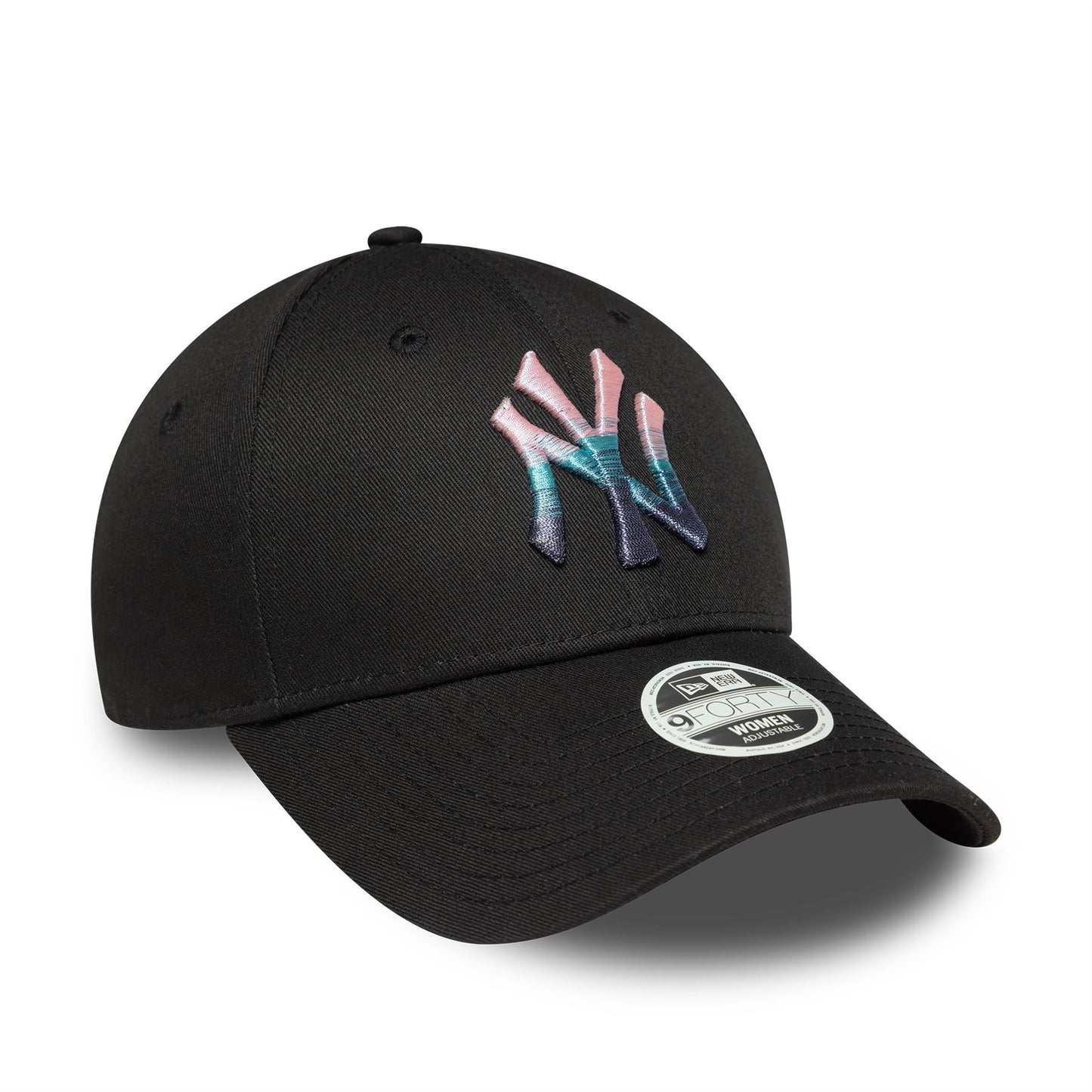 New York Yankees Womens MLB Metallic Logo Black 9FORTY Adjustable New Era Cap