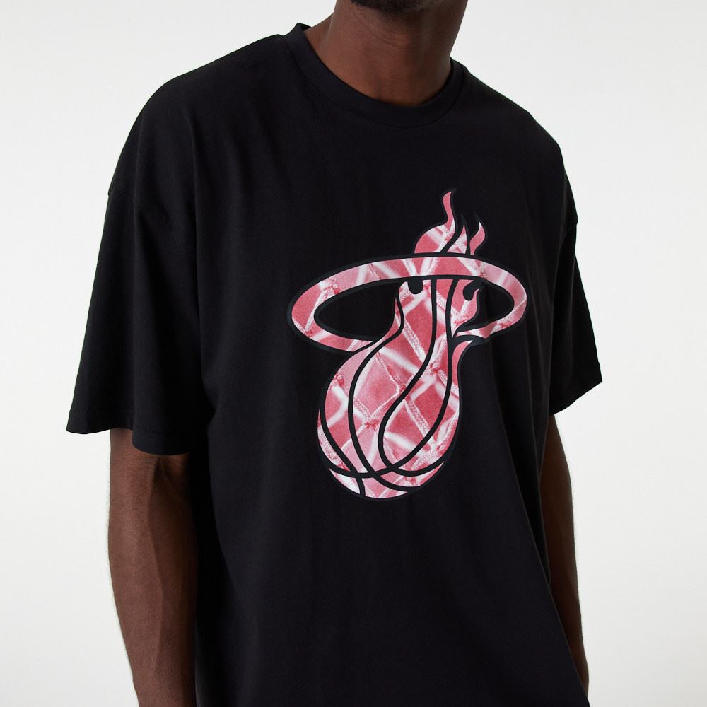 New Era Mens NBA Infill Logo OS T-Shirt ~ Miami Heat Black