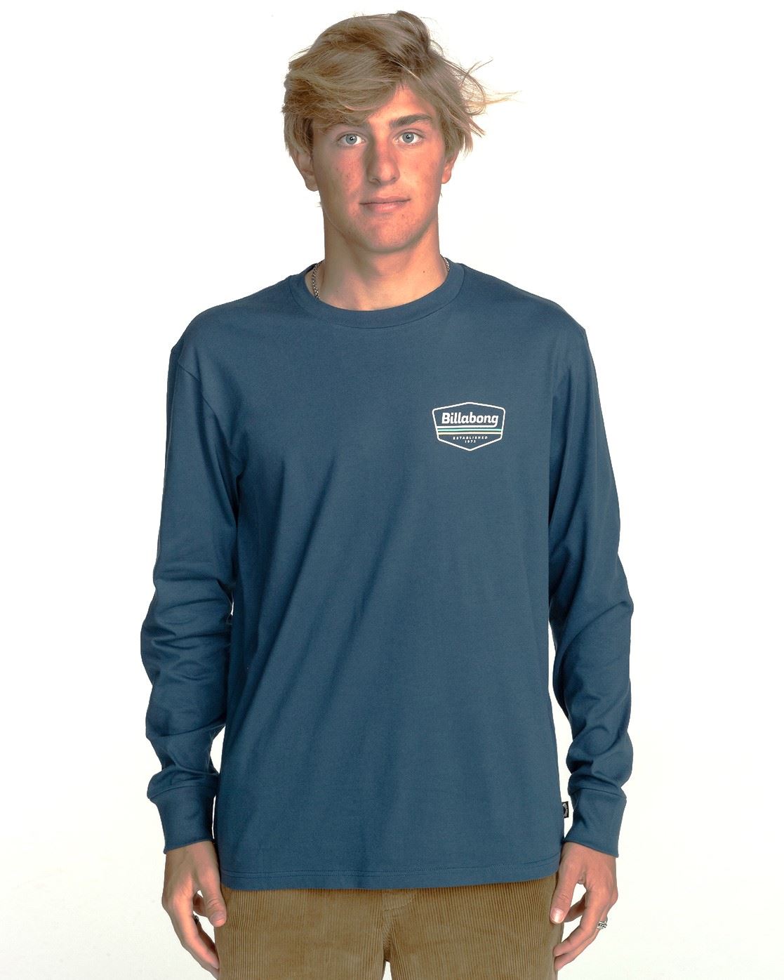 Billabong Mens LS Cotton Crew Neck T-Shirt ~ Walled dark blue