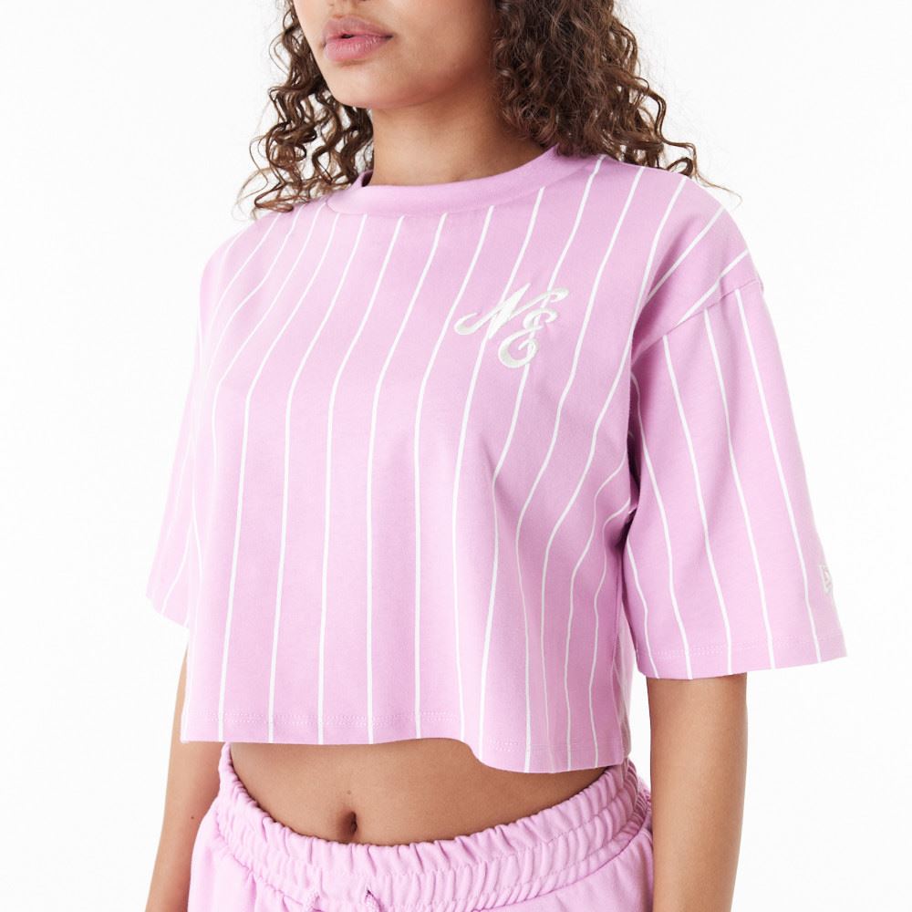New Era Womens NE Pinstripe Crop Tee ~ New Era  pink