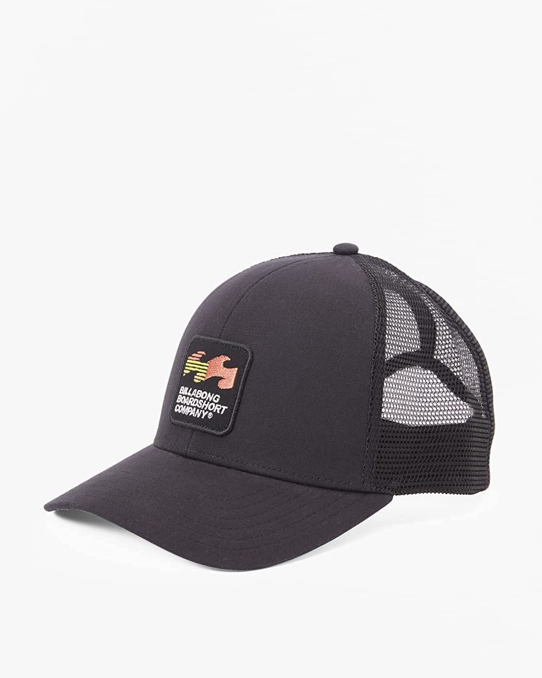 Billabong 6 Panel Mens Snapback Curved Peak Trucker Cap ~ Walled black