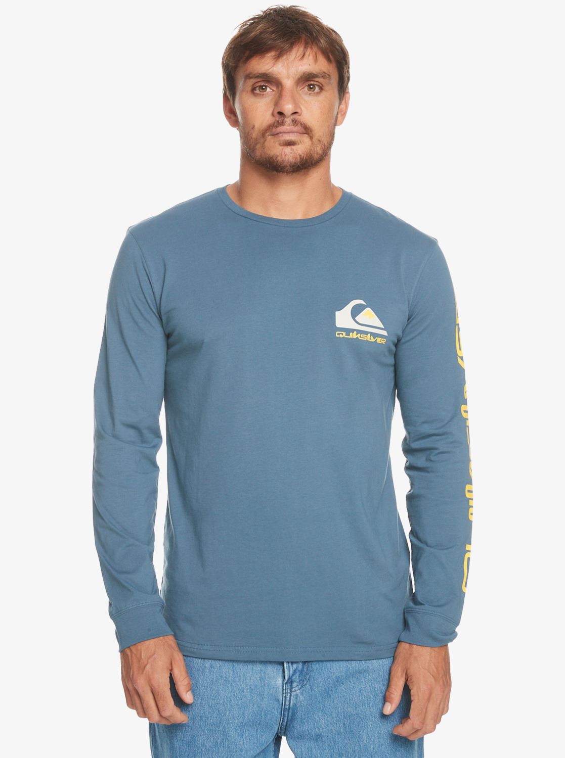 Quiksilver Mens LS Cotton Crew Neck T-Shirt ~ Omni Logo navy