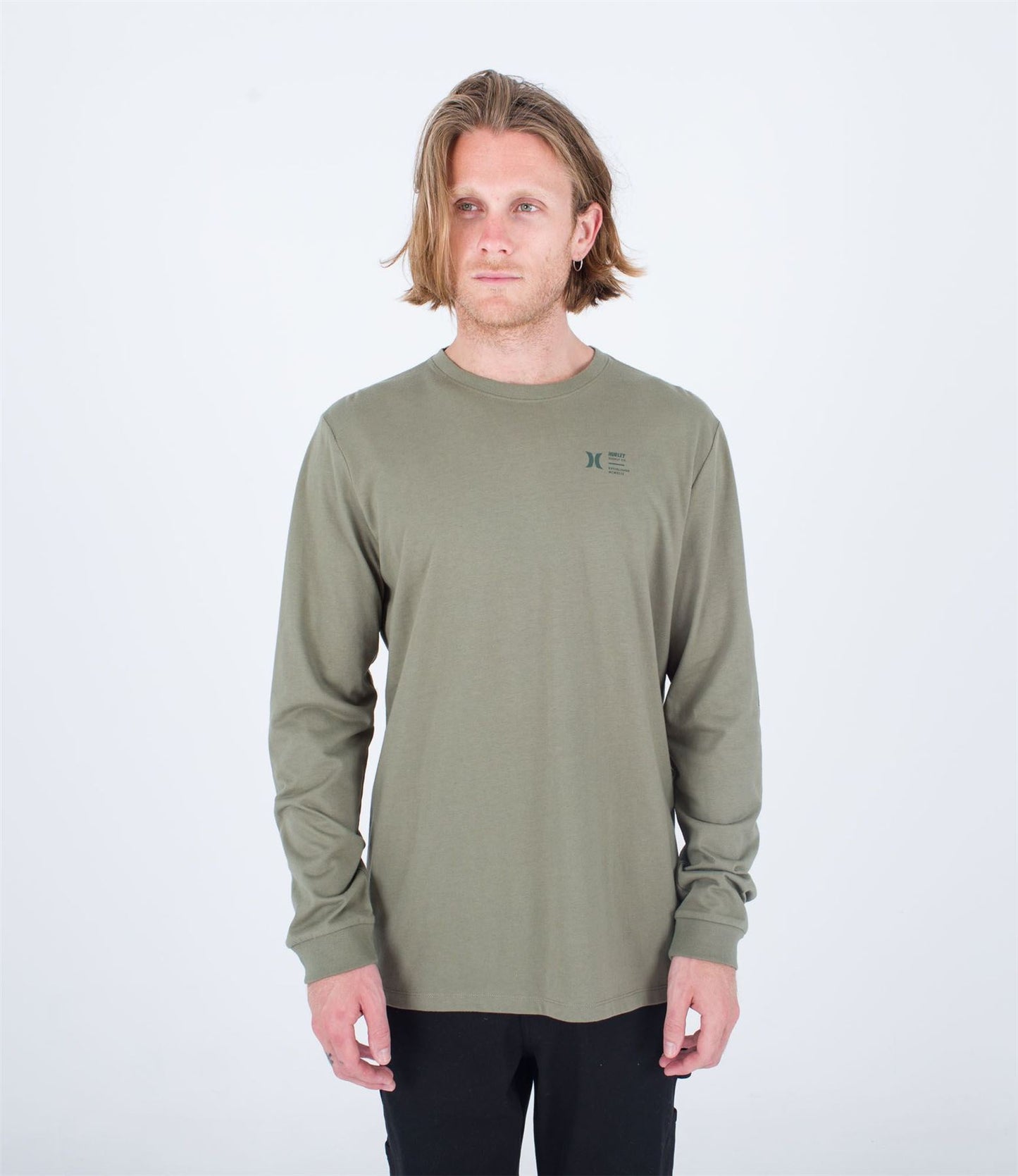 Hurley Mens H20-Dri, UPF50, LS T-Shirt ~ Everyday Explore Supply army green