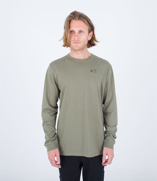 Hurley Mens H20-Dri, UPF50, LS T-Shirt ~ Everyday Explore Supply army green