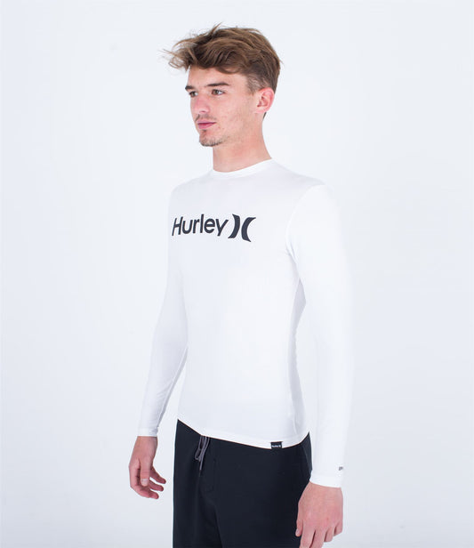 Hurley Mens Lightweight LS UPF50 Rashguard ~ One & Only Quickdry white