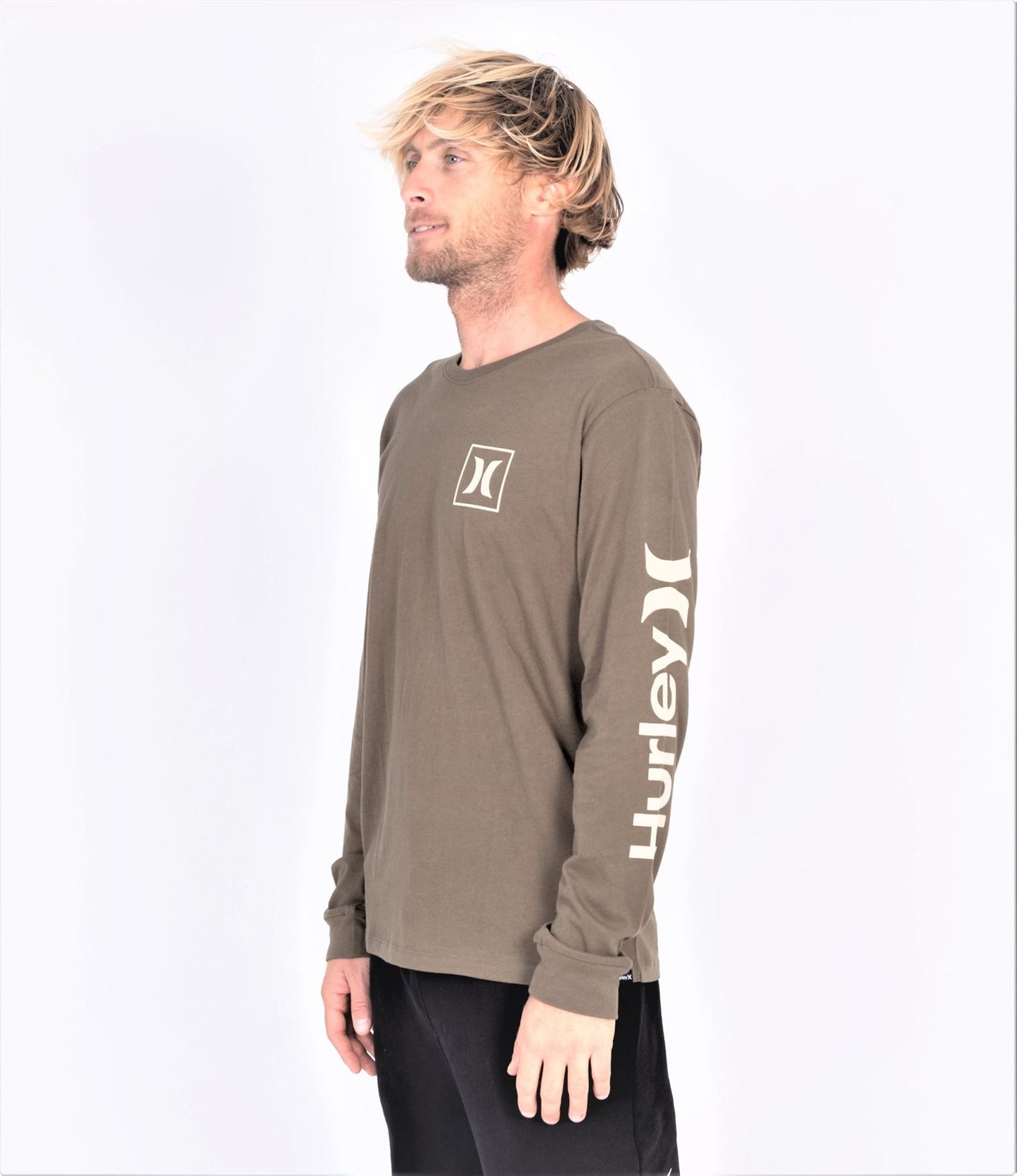 Hurley Men's Long Sleeve T-Shirt ~ One and Only Icon olive