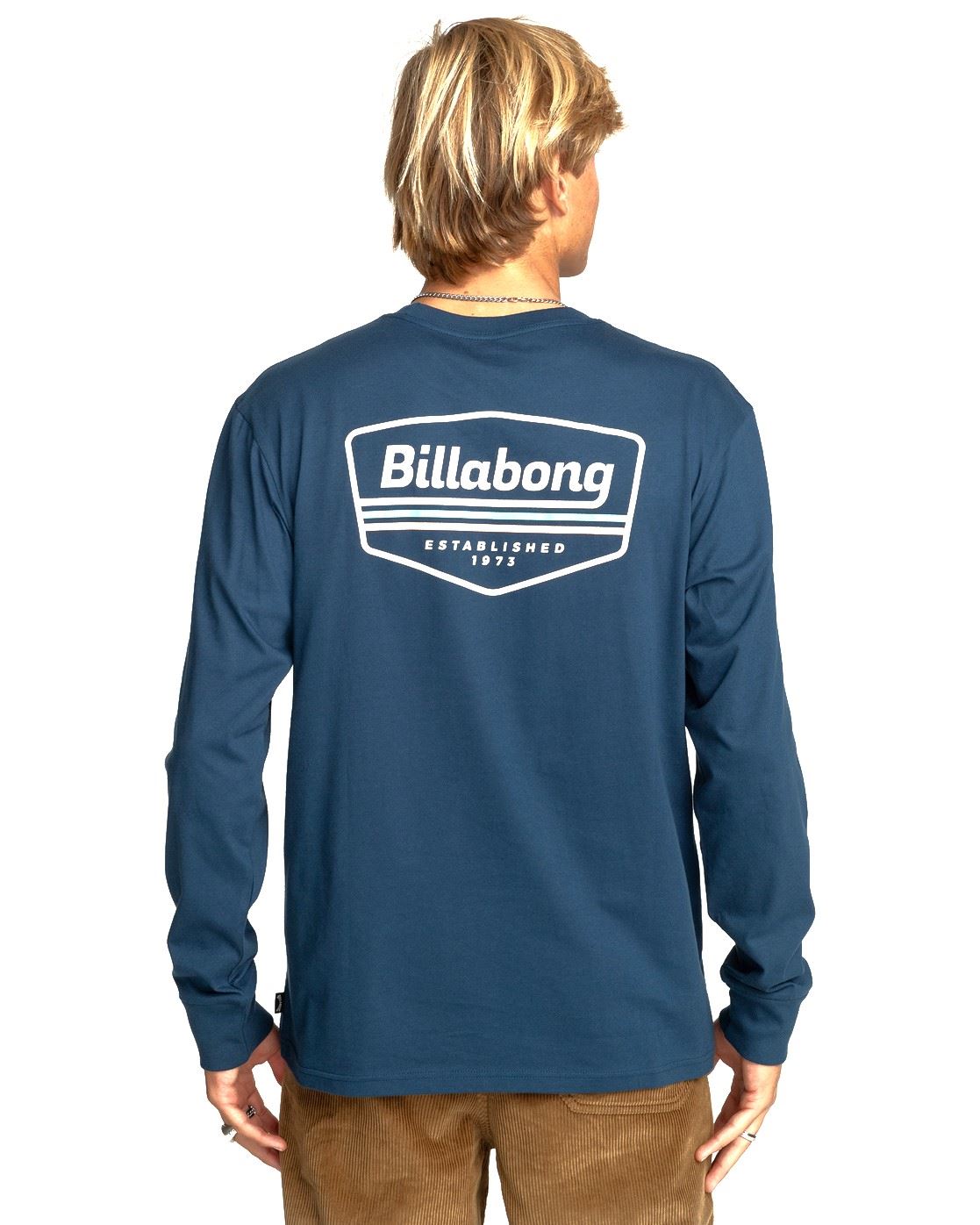 Billabong Mens LS Cotton Crew Neck T-Shirt ~ Walled dark blue