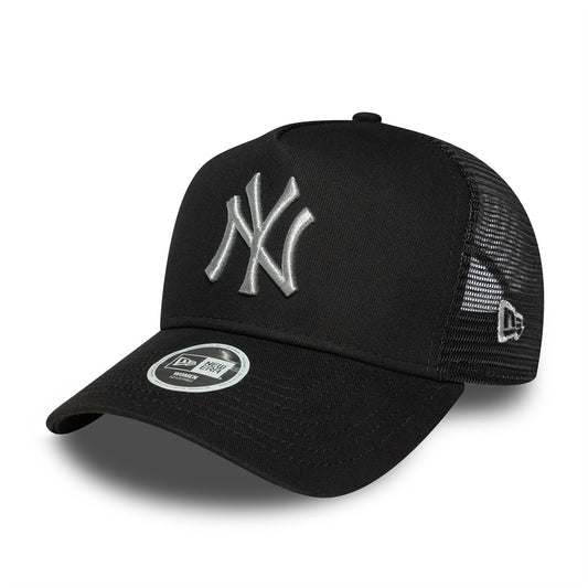New York Yankees Womens MLB Metallic Black 9FORTY A-Frame Trucker Adjustable Cap