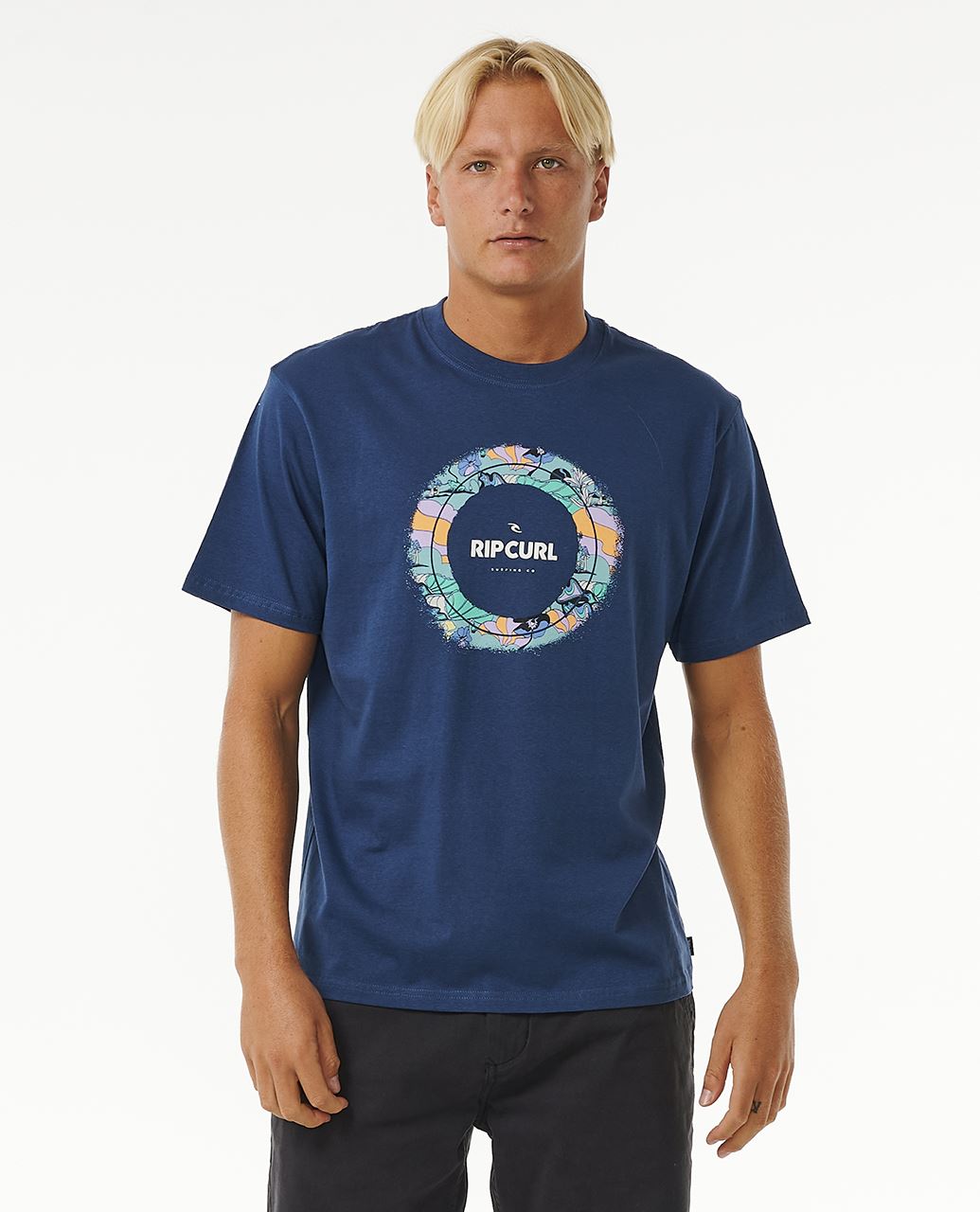 Rip Curl Mens Cotton SS T-Shirt ~ Fill Me Up navy blue