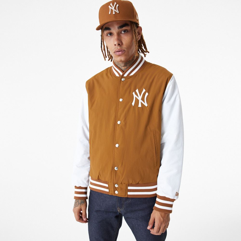 New Era Mens MLB Varsity Bomber Jacket ~ New York Yankees brown