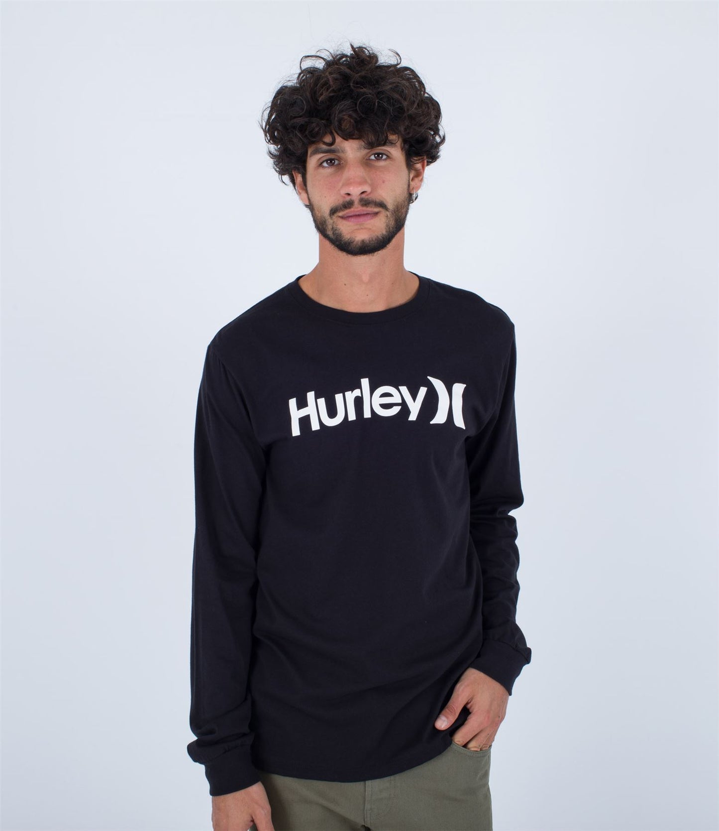 Hurley Mens Cotton LS T-Shirt ~ Everyday One & Only solid black