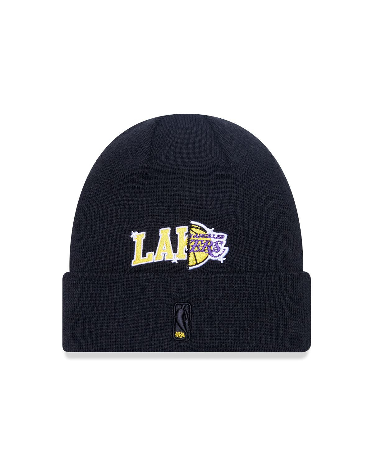 New Era Mens Knitted Multi Patch Cuff Beanie ~ LA Lakers black