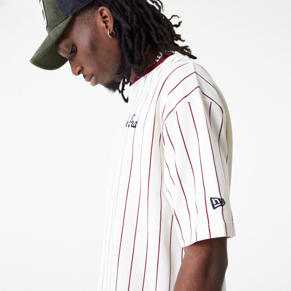 New Era Mens NE Pinstripe SS Crew Neck OS T-Shirt ~ New Era bone