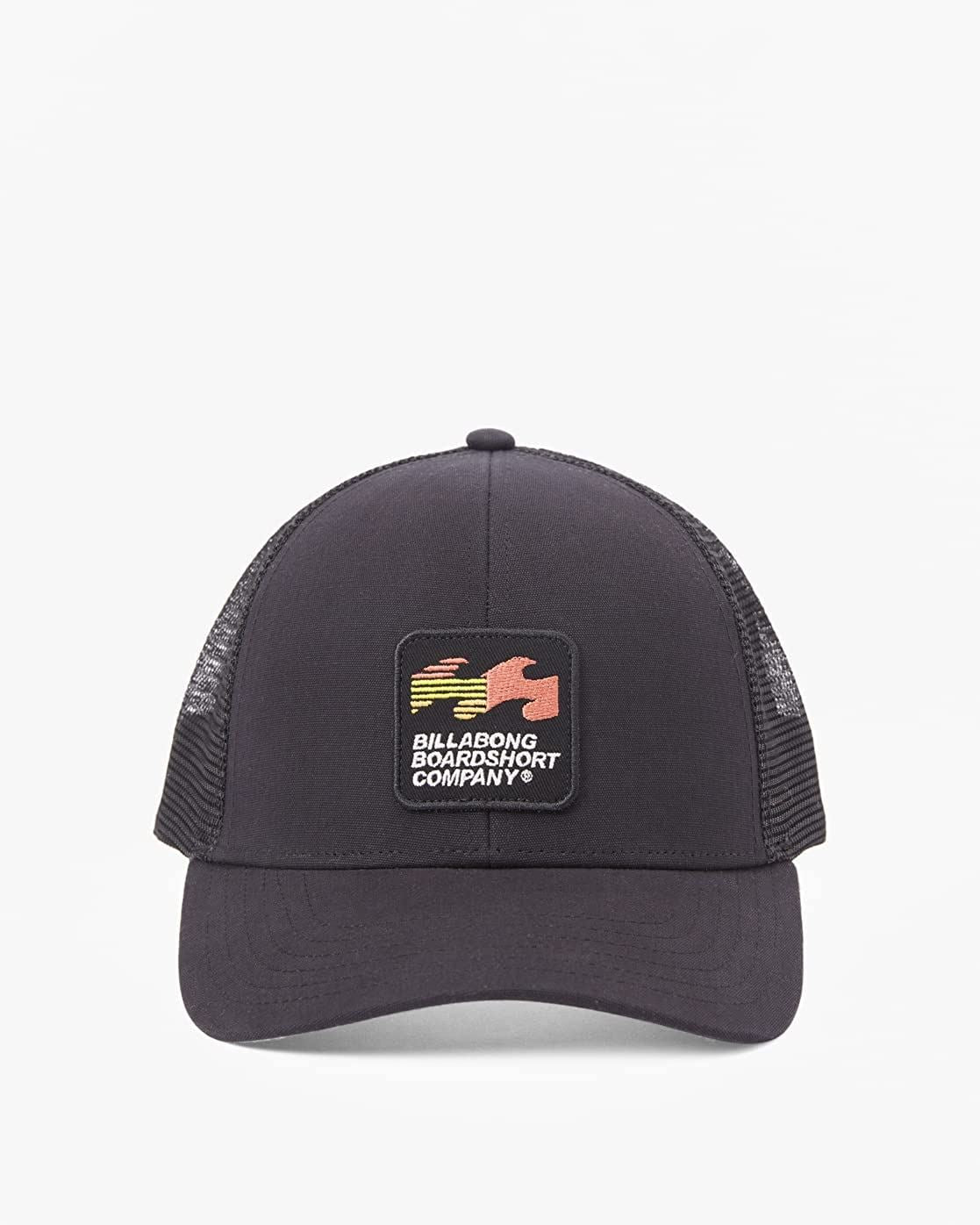 Billabong 6 Panel Mens Snapback Curved Peak Trucker Cap ~ Walled black