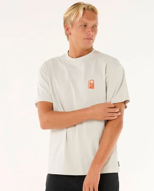 Rip Curl T-Shirt Short Sleeved Cotton Mens Search Embroidery Iced Grey