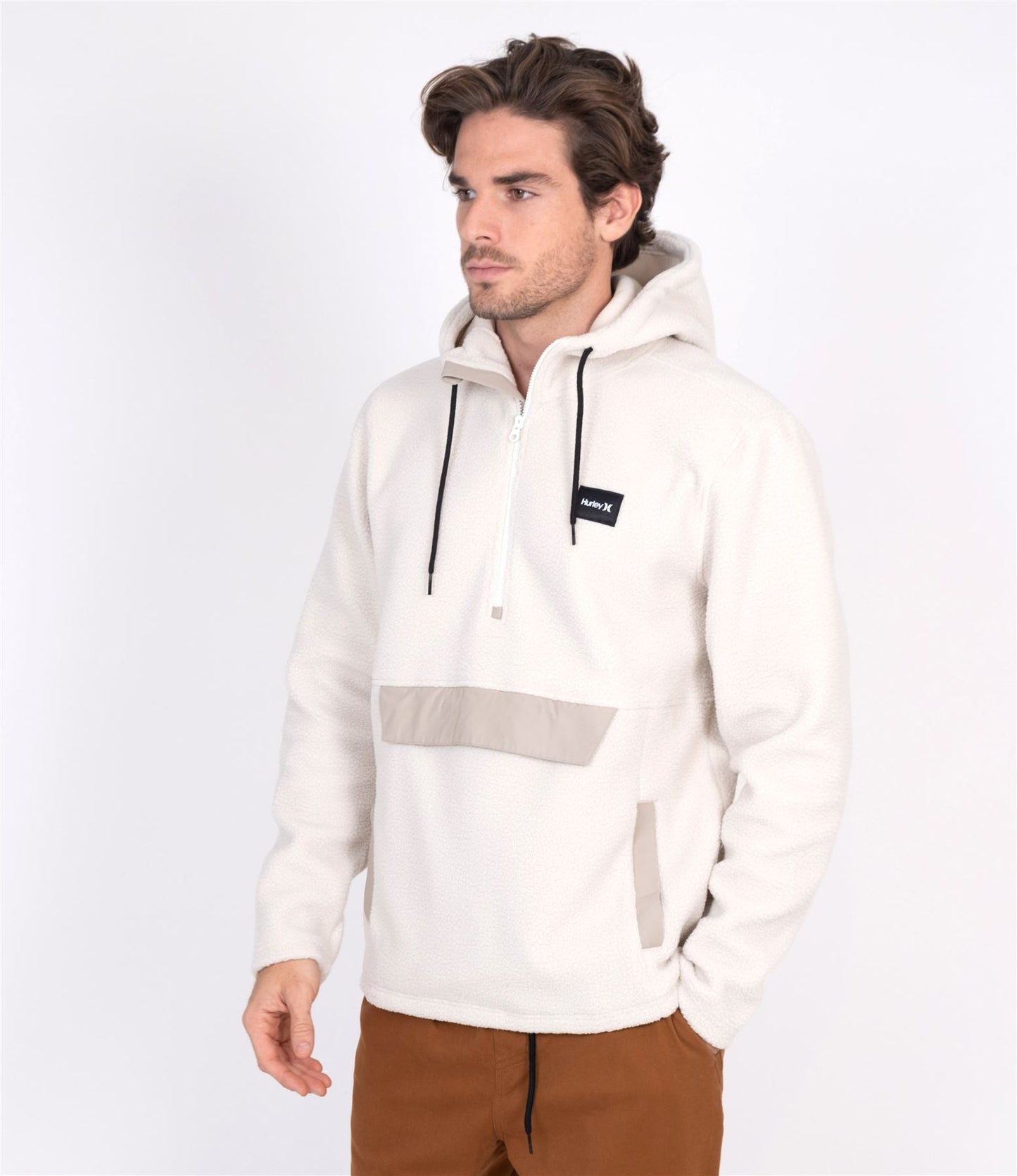Hurley Men's 1/4 Zip Sweat Hoodie ~ Anorak Sherpa bone