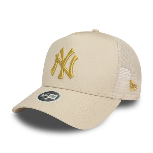 New York Yankees Womens Metallic Cream 9FORTY E-Frame Adjustable Trucker Cap