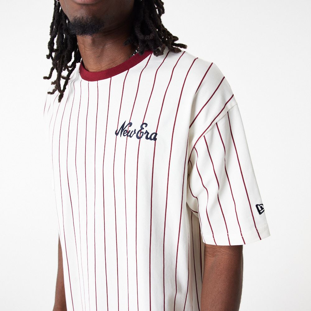 New Era Mens NE Pinstripe SS Crew Neck OS T-Shirt ~ New Era bone