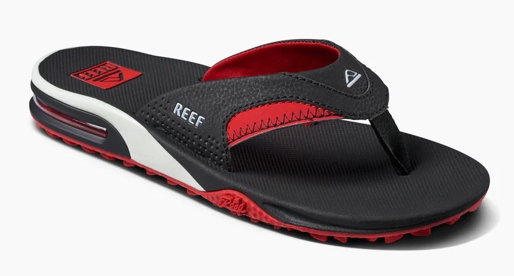 Reef Fanning Pregame Mens Black/Red Sandals With Bottle Opener.