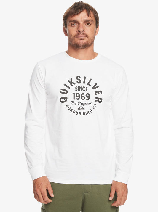 Quiksilver Mens LS Cotton Crew Neck T-Shirt ~ Circled Script white