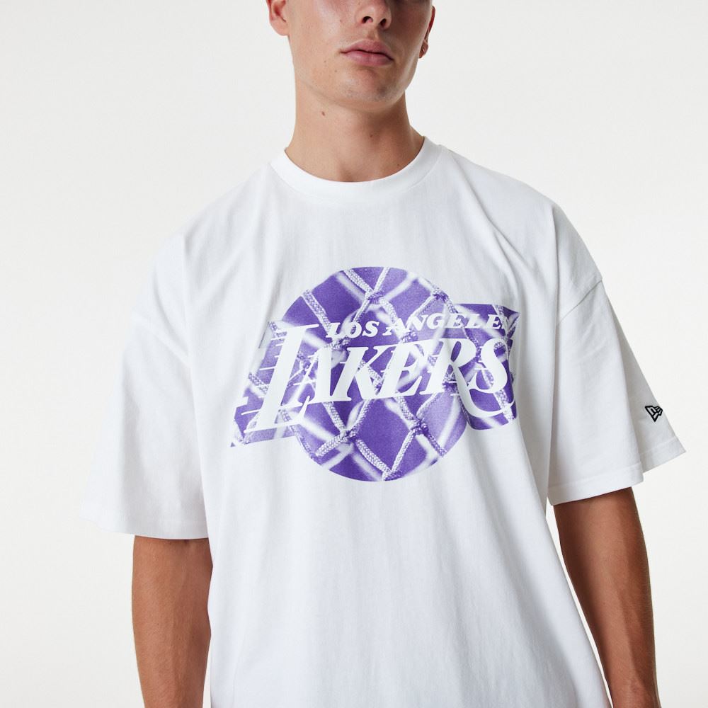 New Era Mens NBA Infill Logo OS T-Shirt ~ LA Lakers White