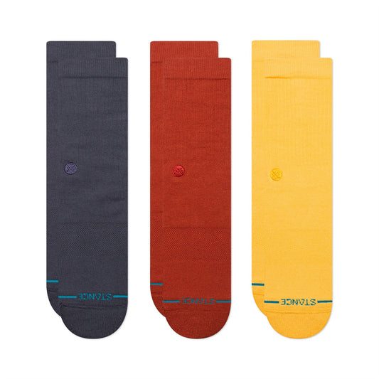 Stance Mens Crew Socks 3 Pack ~ Icon navy gold brown