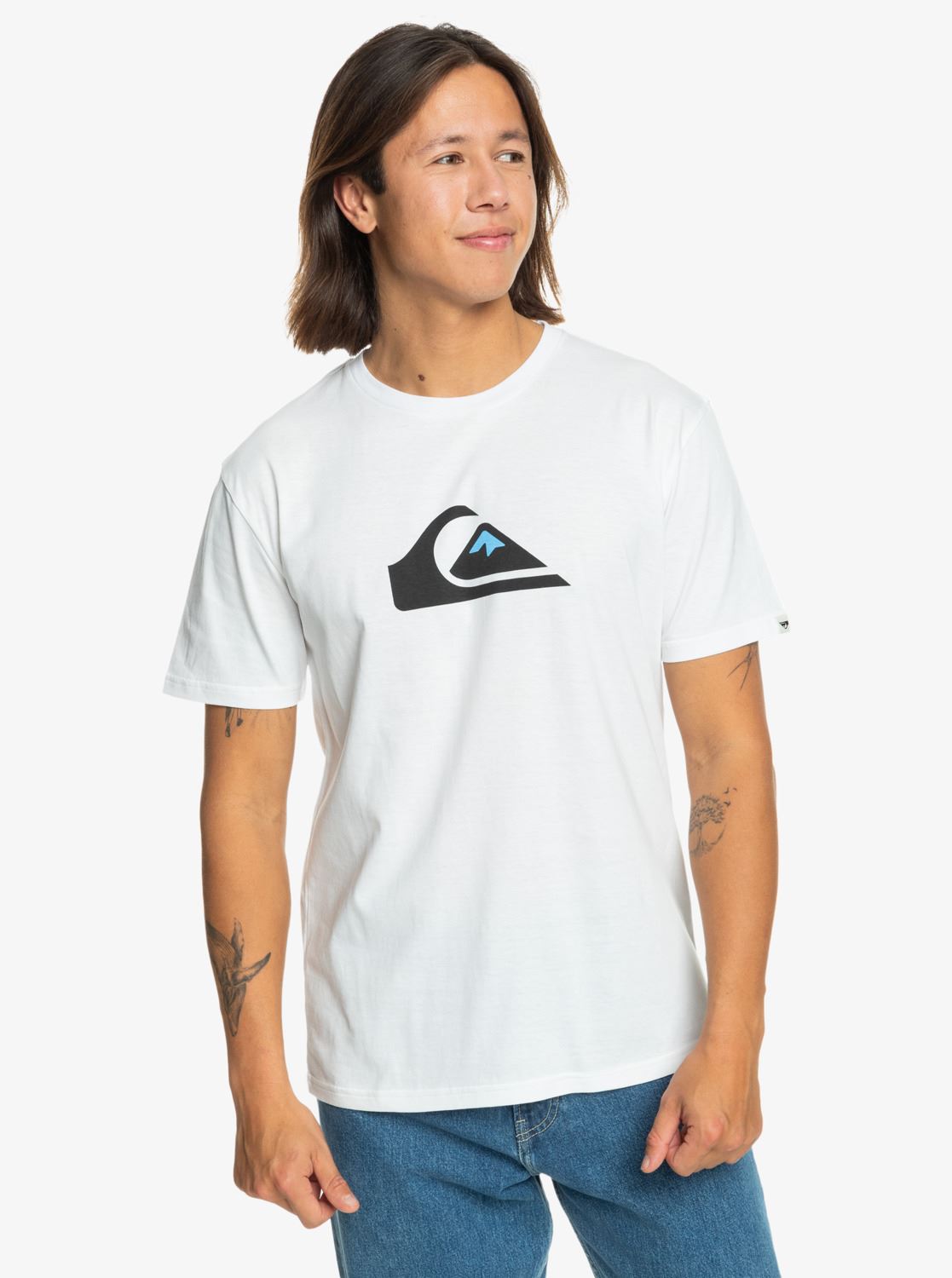 Quiksilver Mens SS Cotton T-Shirt ~ Comp logo white