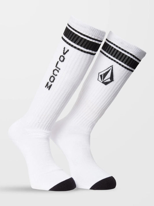 Volcom Mens High Stripe White Tall Crew Sock