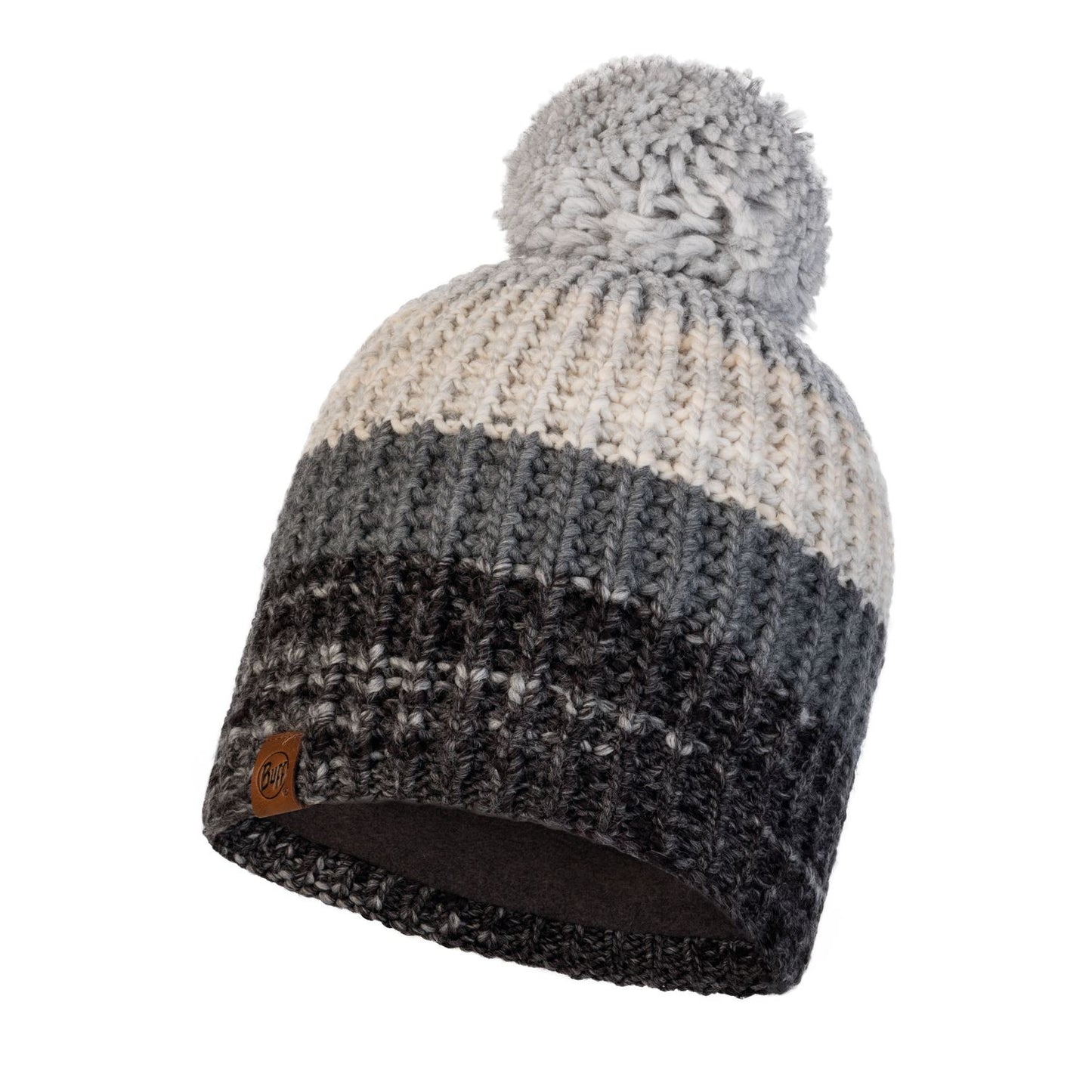 Buff Knitted and Polar Fleece Beanie ~ Alina grey
