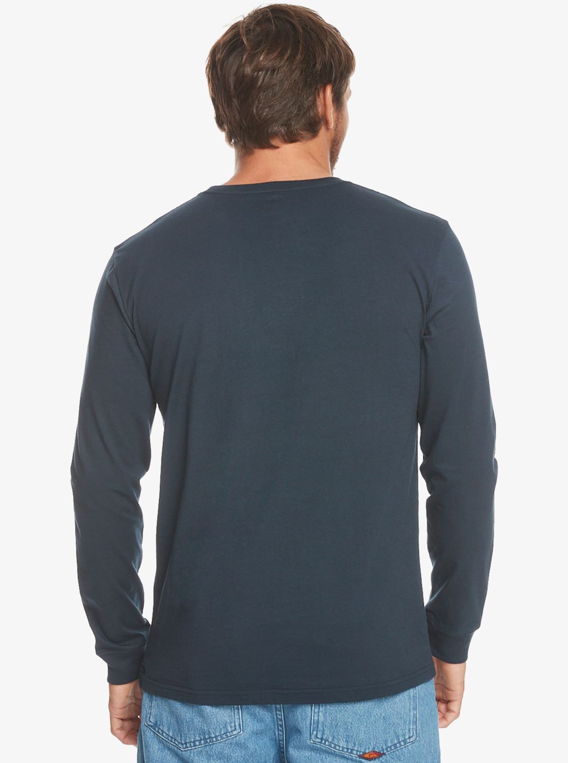 Quiksilver Mens LS Cotton Crew Neck T-Shirt ~ Circled Script navy blue