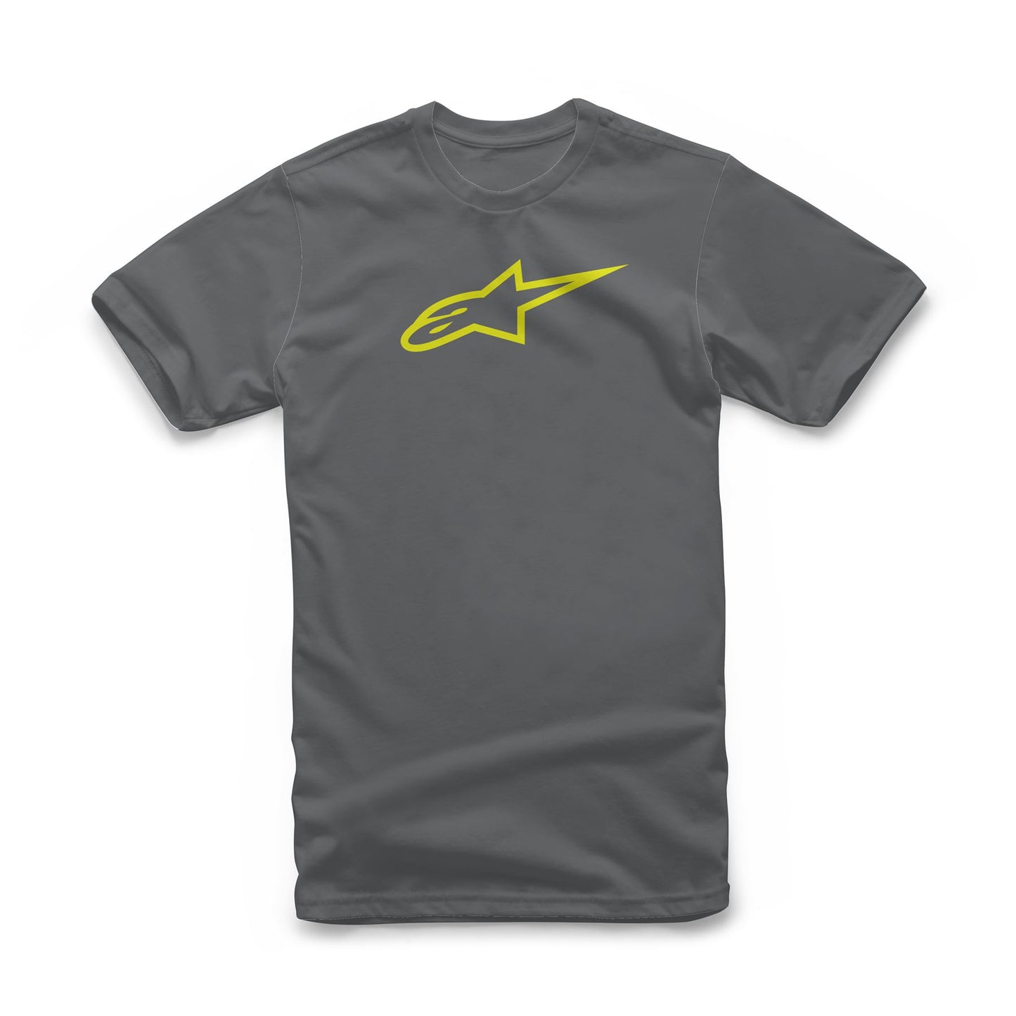 Alpinestars Mens Cotton SS T-Shirt ~ Ageless Classic Charcoal Vis Yellow