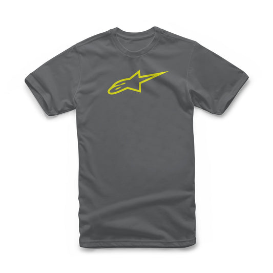 Alpinestars Mens Cotton SS T-Shirt ~ Ageless Classic Charcoal Vis Yellow