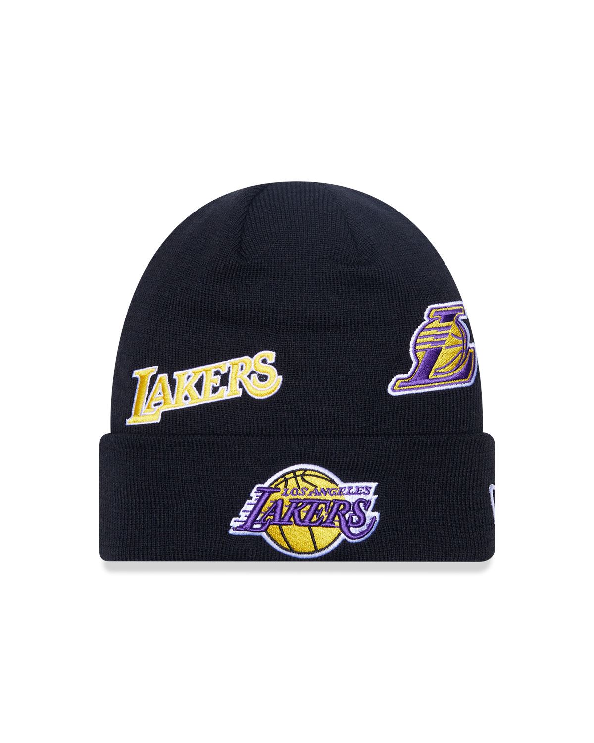 New Era Mens Knitted Multi Patch Cuff Beanie ~ LA Lakers black