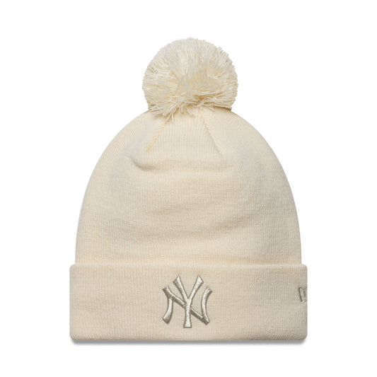 New York Yankees Womens MLB Metallic Cuff Knit Beanie hat Light Beige