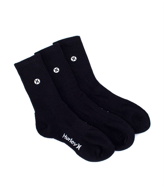 Hurley 3 Pack H20 Dri Black Mens Crew Socks