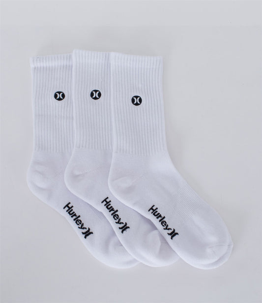 Hurley 3 Pack H20 Dri White Mens Crew Socks