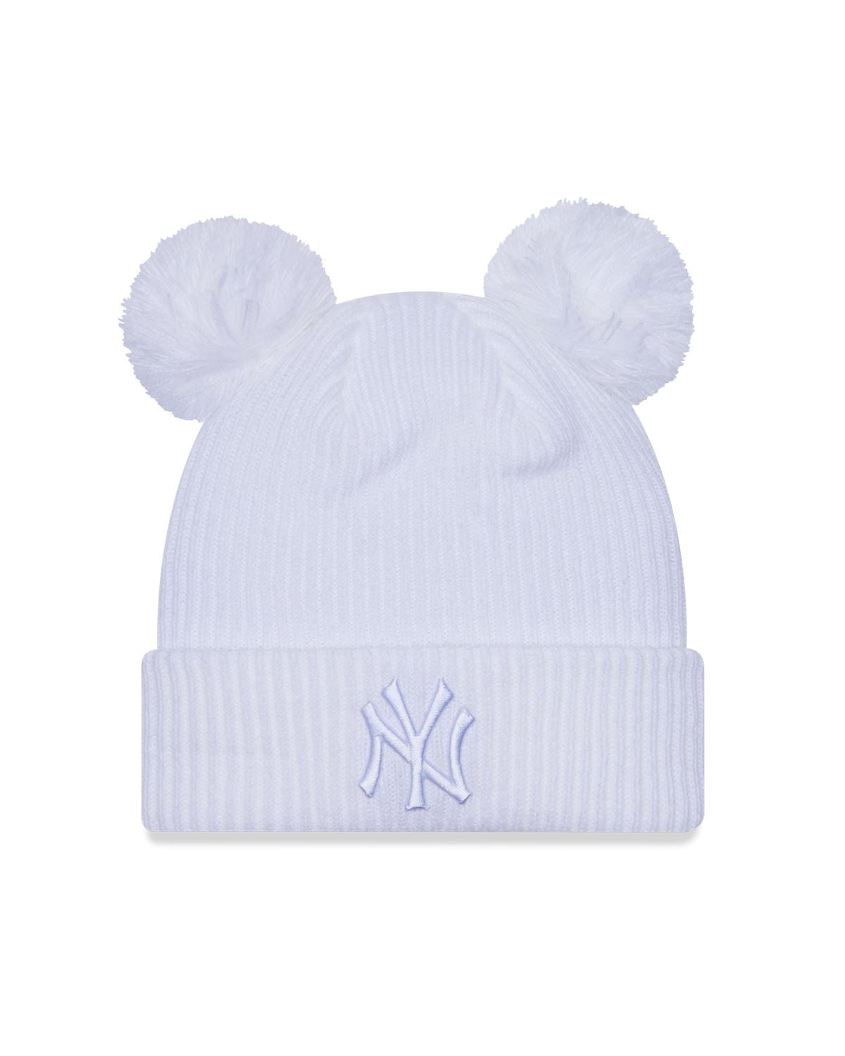 New Era Womens Knitted Rib Pom Pom Beanie ~ New York Yankees white