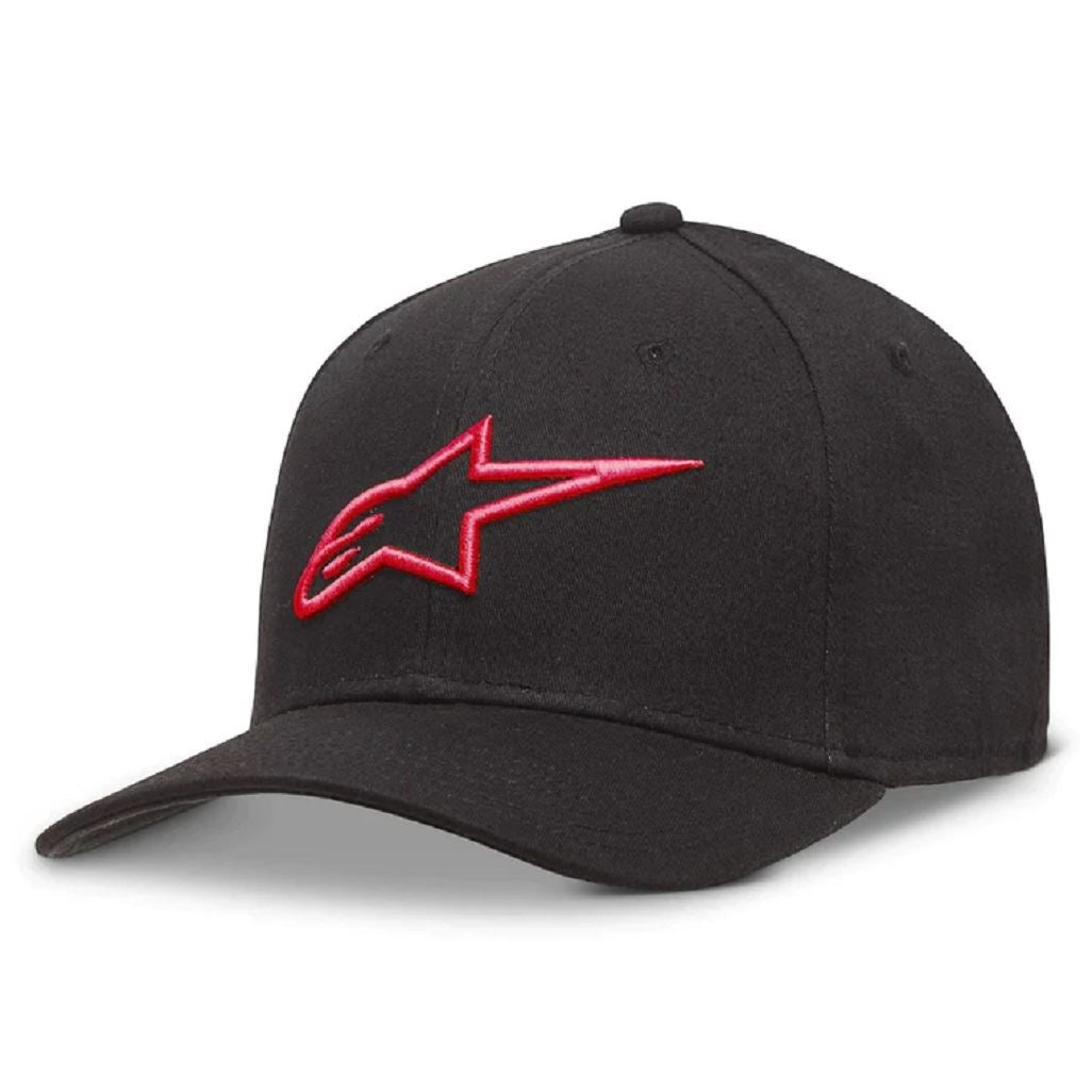 Alpinestars Mens 6 panel Curve Flexfit Cap ~ Ageless Black Red (NOS)
