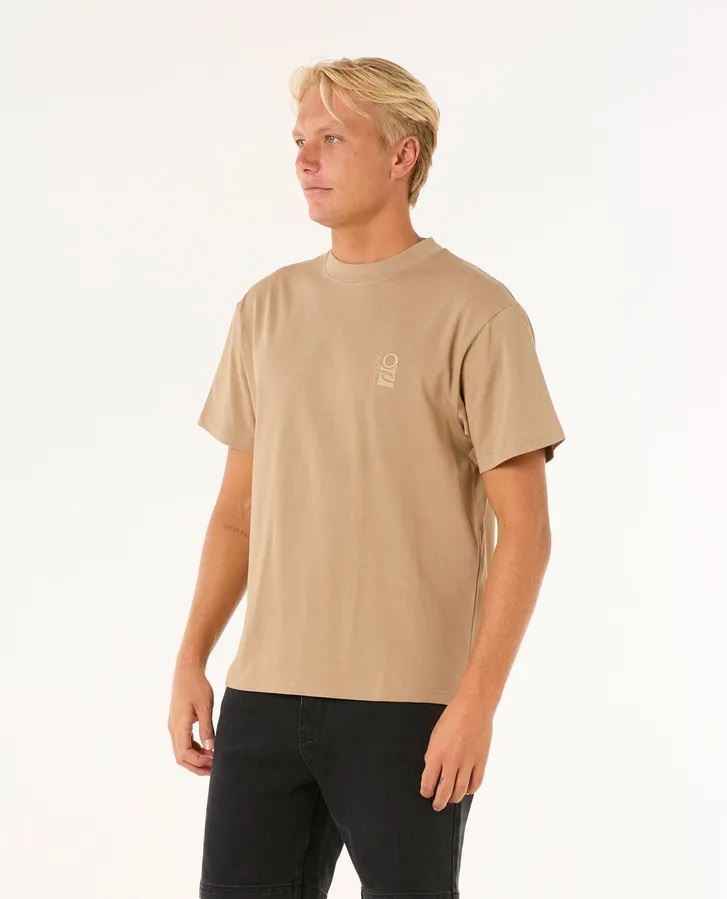 Rip Curl T-Shirt Short Sleeved Cotton Mens Search Embroidery Sand Dune