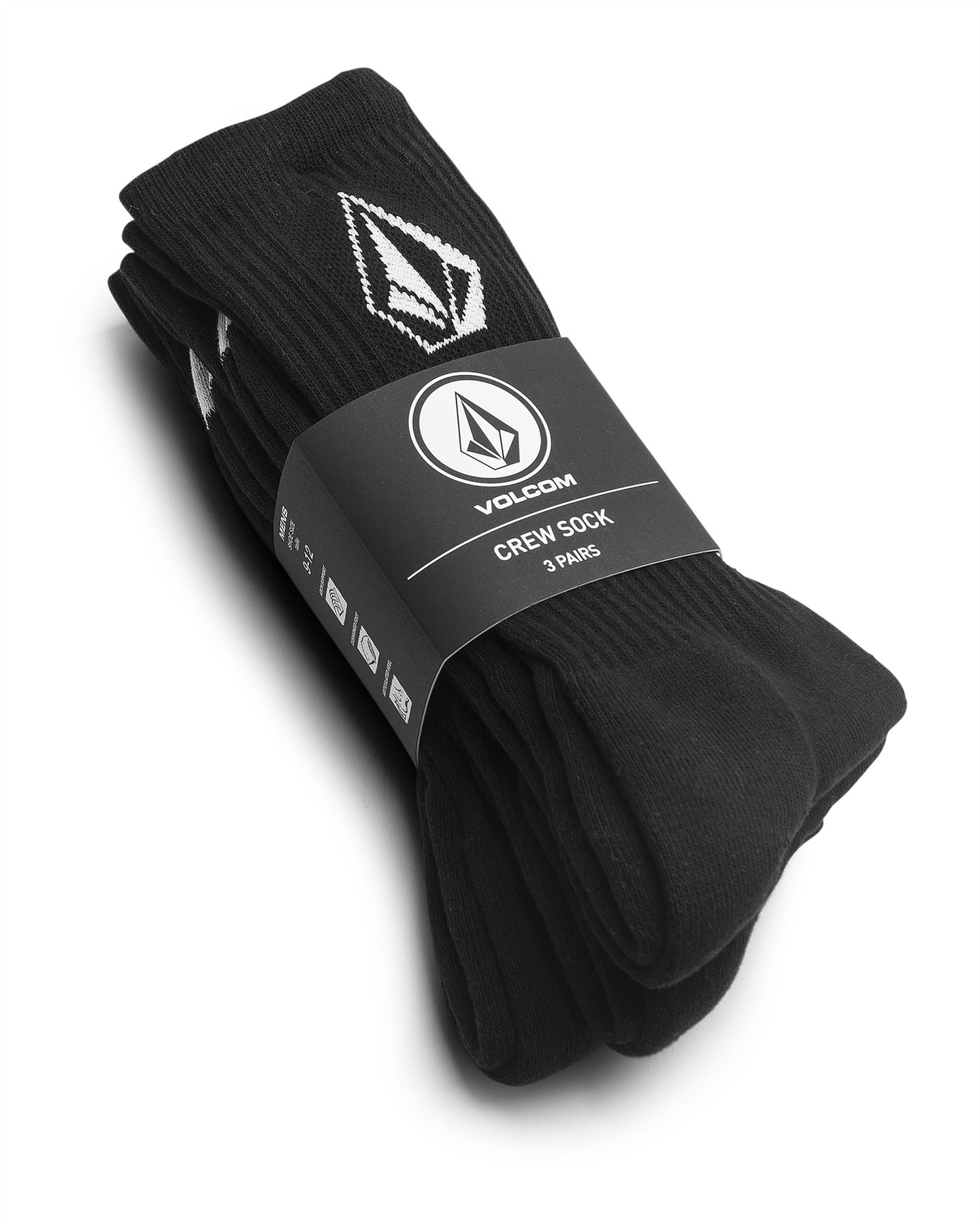 Volcom Socks Crew Mens 3 Pack Stone Black