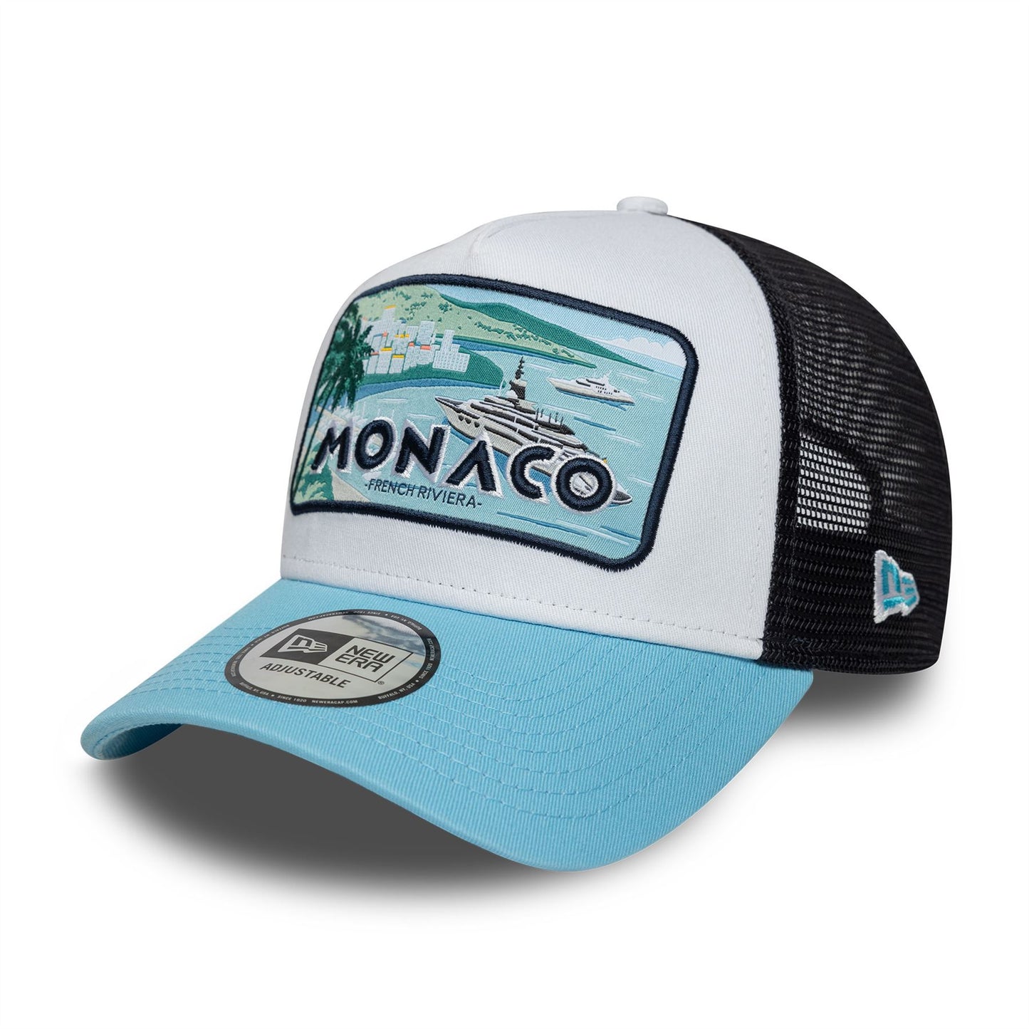 New Era Summer Monaco Pastel Blue 9FORTY A-Frame Trucker Snapback Cap