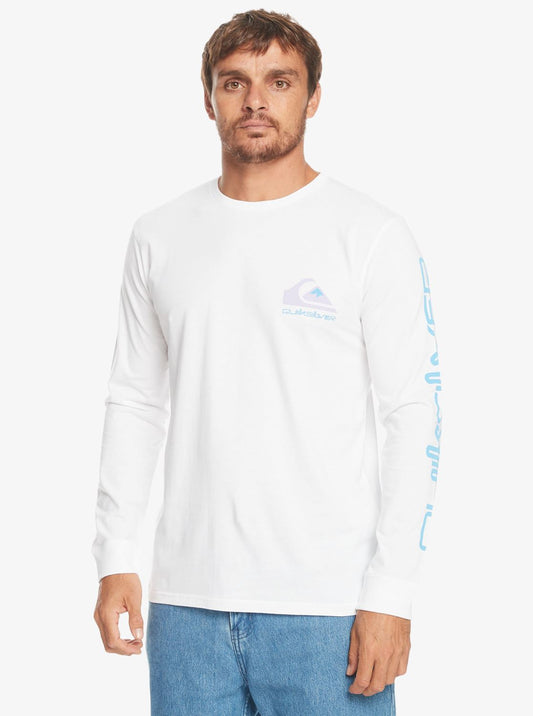 Quiksilver Mens LS Cotton Crew Neck T-Shirt ~ Omni Logo white