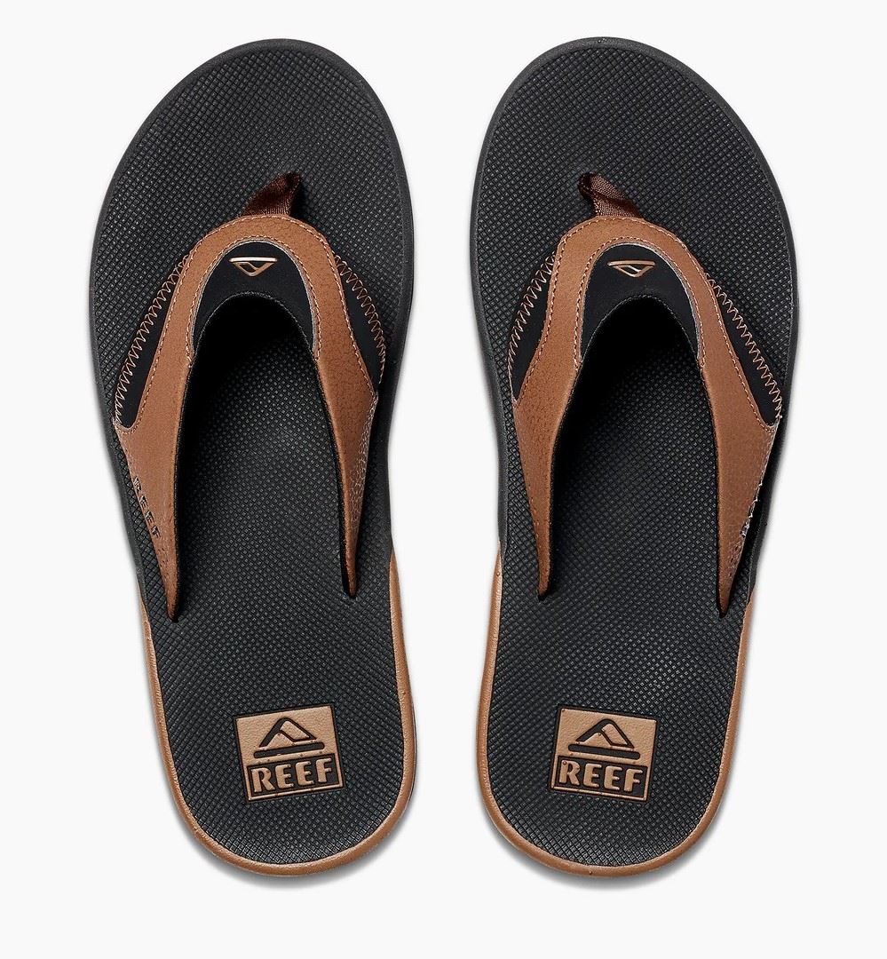 Reef Fanning Mens Water Friendly Black/Tan Sandals With Bottle Opener.