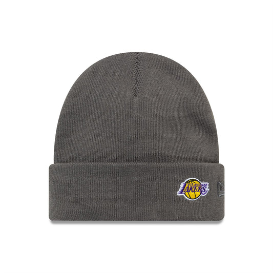 LA Lakers NBA Mini Logo Cuff Knit Beanie Hat Dark Grey